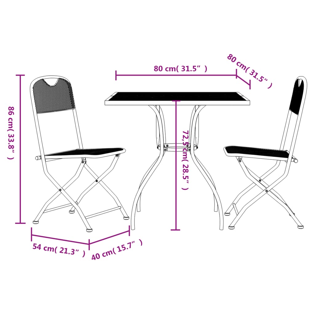 Set da Pranzo da Giardino 3pz Antracite in Rete Metallica | homemem39