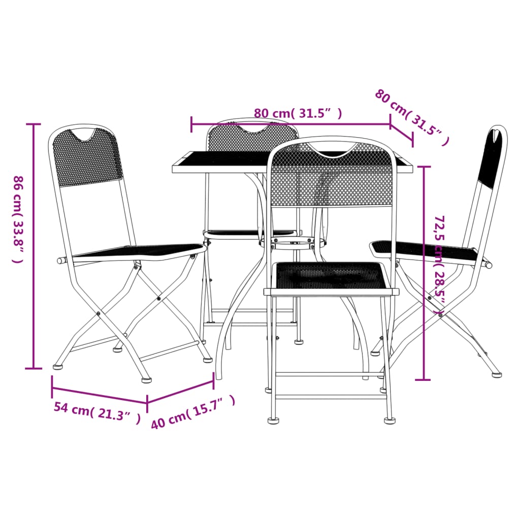 Set da Pranzo da Giardino 5pz Antracite in Rete Metallica | homemem39