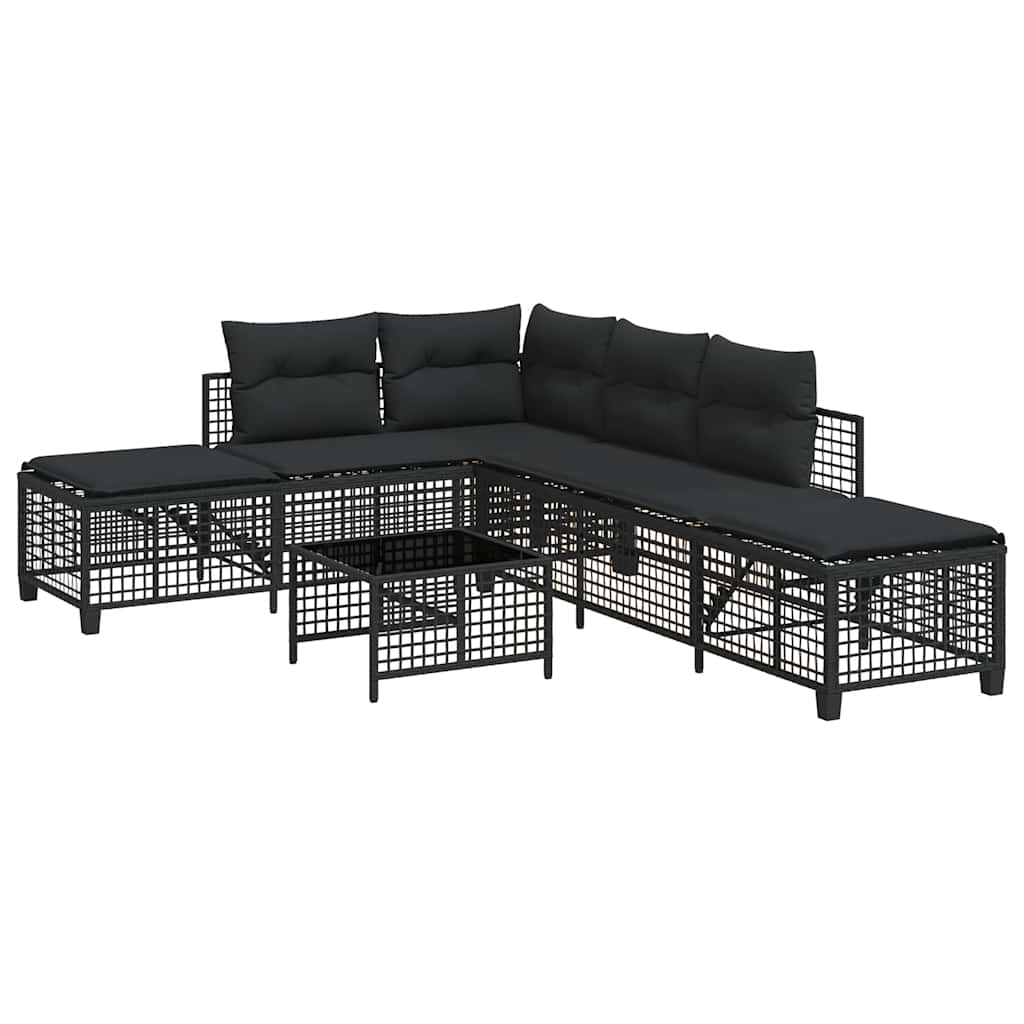 Set Divani ad Angolo 3 pz con Cuscini in Polyrattan Nero | homemem39