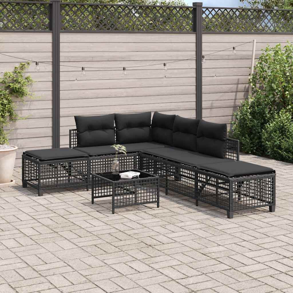 Set Divani ad Angolo 3 pz con Cuscini in Polyrattan Nero | homemem39