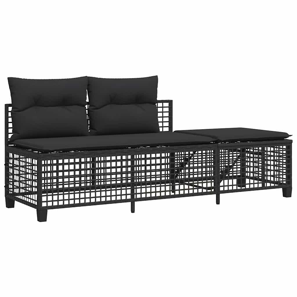 Set Divani ad Angolo 3 pz con Cuscini in Polyrattan Nero | homemem39