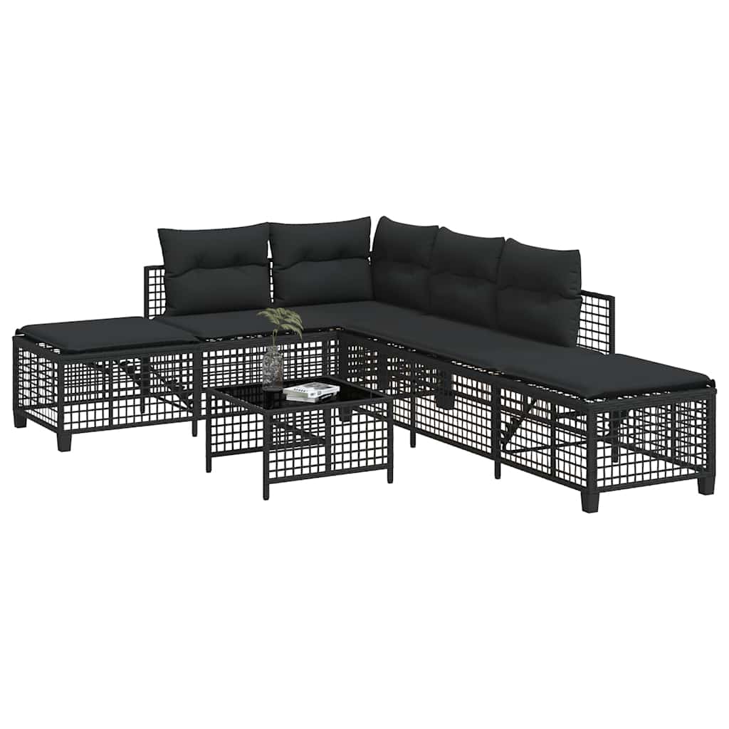 Set Divani ad Angolo 3 pz con Cuscini in Polyrattan Nero | homemem39