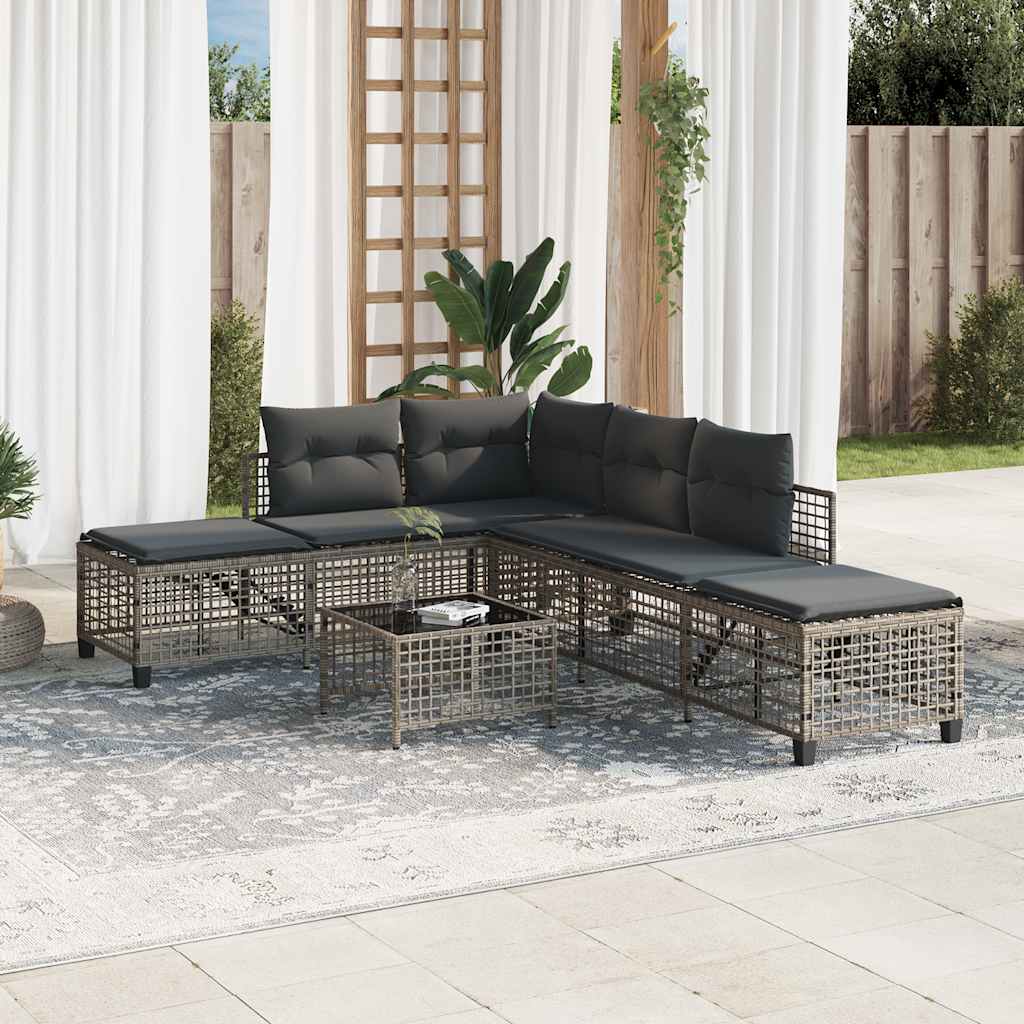 Divani da Giardino ad Angolo 3 pz Cuscini Grigio in Polyrattan | homemem39