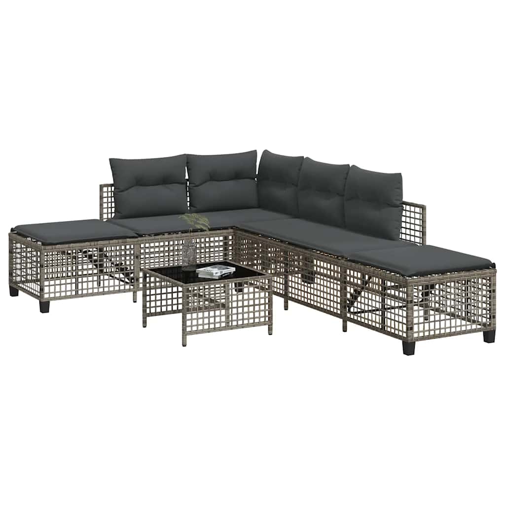 Divani da Giardino ad Angolo 3 pz Cuscini Grigio in Polyrattan | homemem39