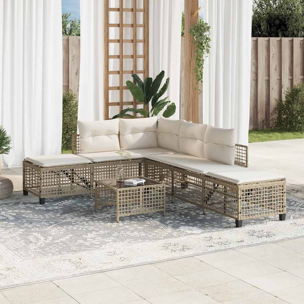 Set Divano ad Angolo 3 pz con Cuscini Beige in Polyrattan