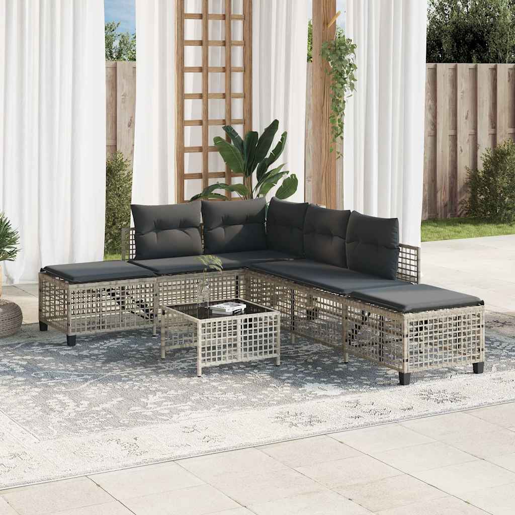 Divani da Giardino ad Angolo 3 pz Cuscini Grigio in Polyrattan | homemem39
