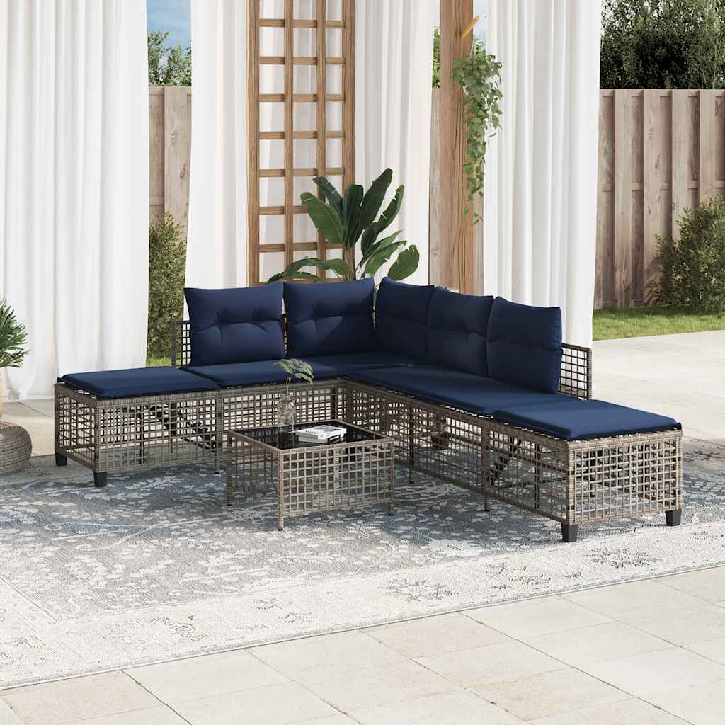 Set da giardino angolare a 3 pz con Cuscini Polyrattan Grigio