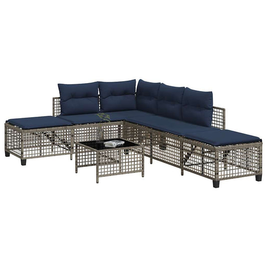 Set da giardino angolare a 3 pz con Cuscini in Polyrattan Grigio