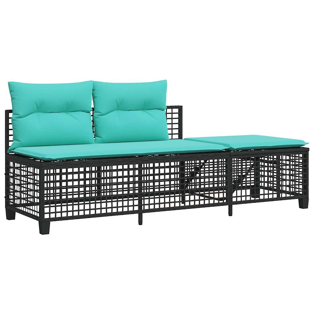 Set divano angolare da giardino a 3 pz con Cuscini in Polyrattan Nero | homemem39