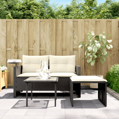 Set Divani da Giardino 3 pz con Cuscini in Polyrattan Nero | homemem39