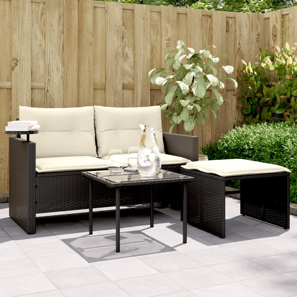 Set Divani da Giardino 3 pz con Cuscini in Polyrattan Nero | homemem39
