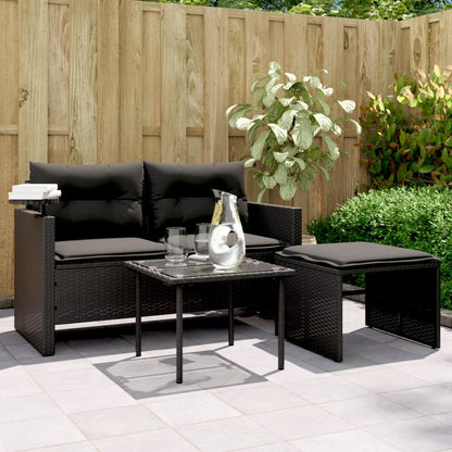 Set Divani da Giardino 3 pz con Cuscini in Polyrattan Nero | homemem39