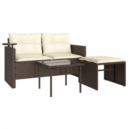 Set Divano da Giardino 3 pz con Cuscini Marrone in Polyrattan | homemem39