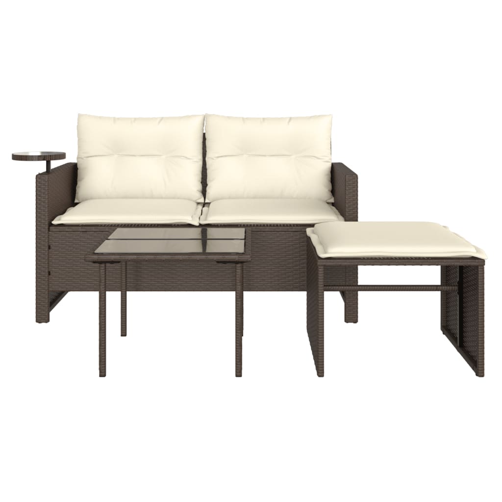 Set Divano da Giardino 3 pz con Cuscini Marrone in Polyrattan | homemem39