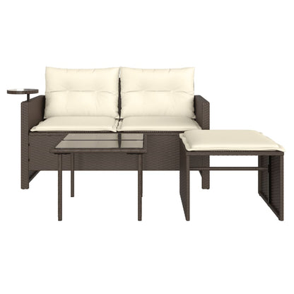 Set Divano da Giardino 3 pz con Cuscini Marrone in Polyrattan | homemem39