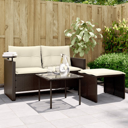 Set Divano da Giardino 3 pz con Cuscini Marrone in Polyrattan | homemem39