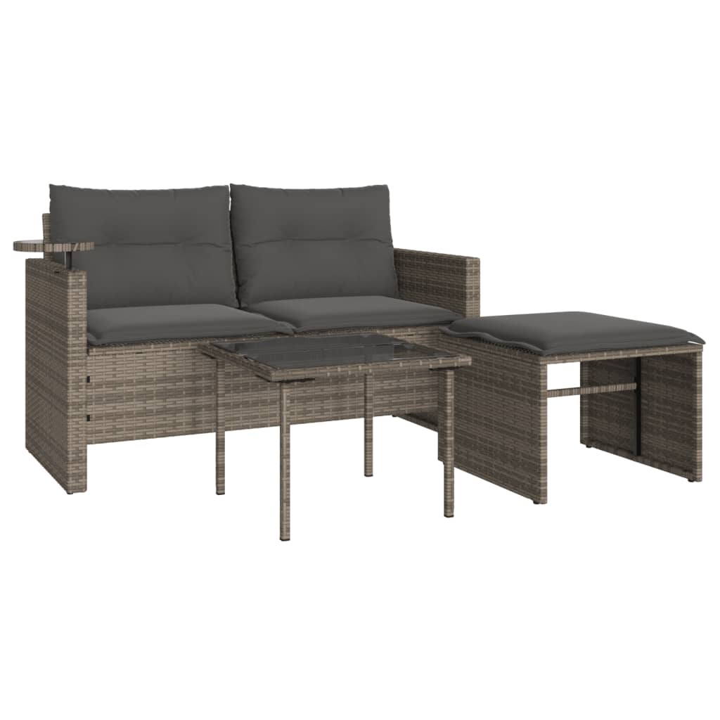 Set Divani da Giardino 3 pz con Cuscini Grigio in Polyrattan | homemem39