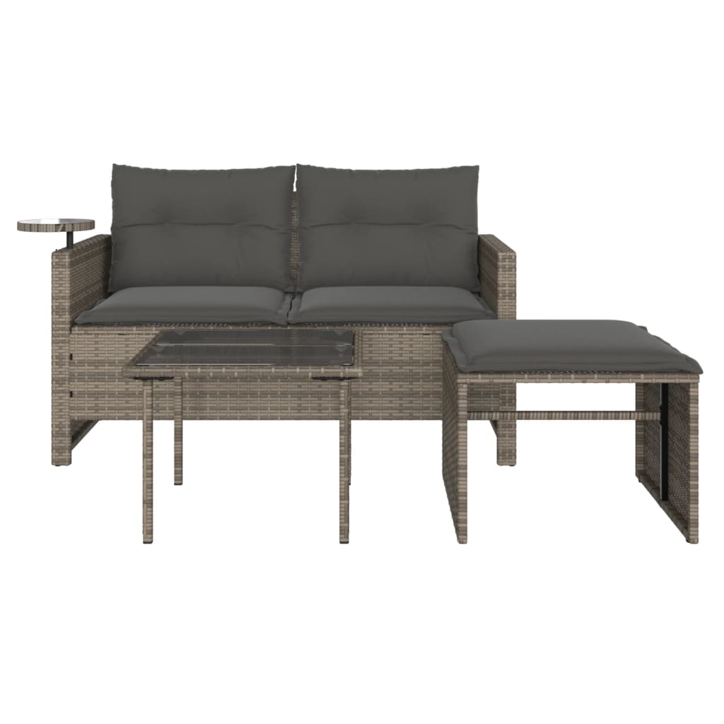 Set Divani da Giardino 3 pz con Cuscini Grigio in Polyrattan | homemem39