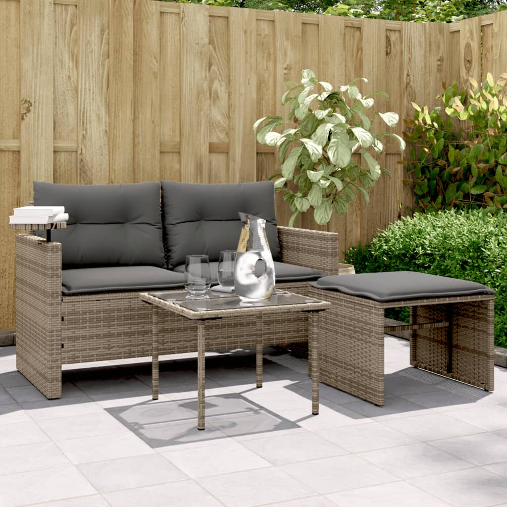 Set Divani da Giardino 3 pz con Cuscini Grigio in Polyrattan | homemem39