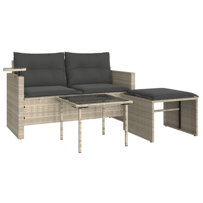 Set Divano da Giardino 3pz con Cuscini Grigio Chiaro Polyrattan | homemem39