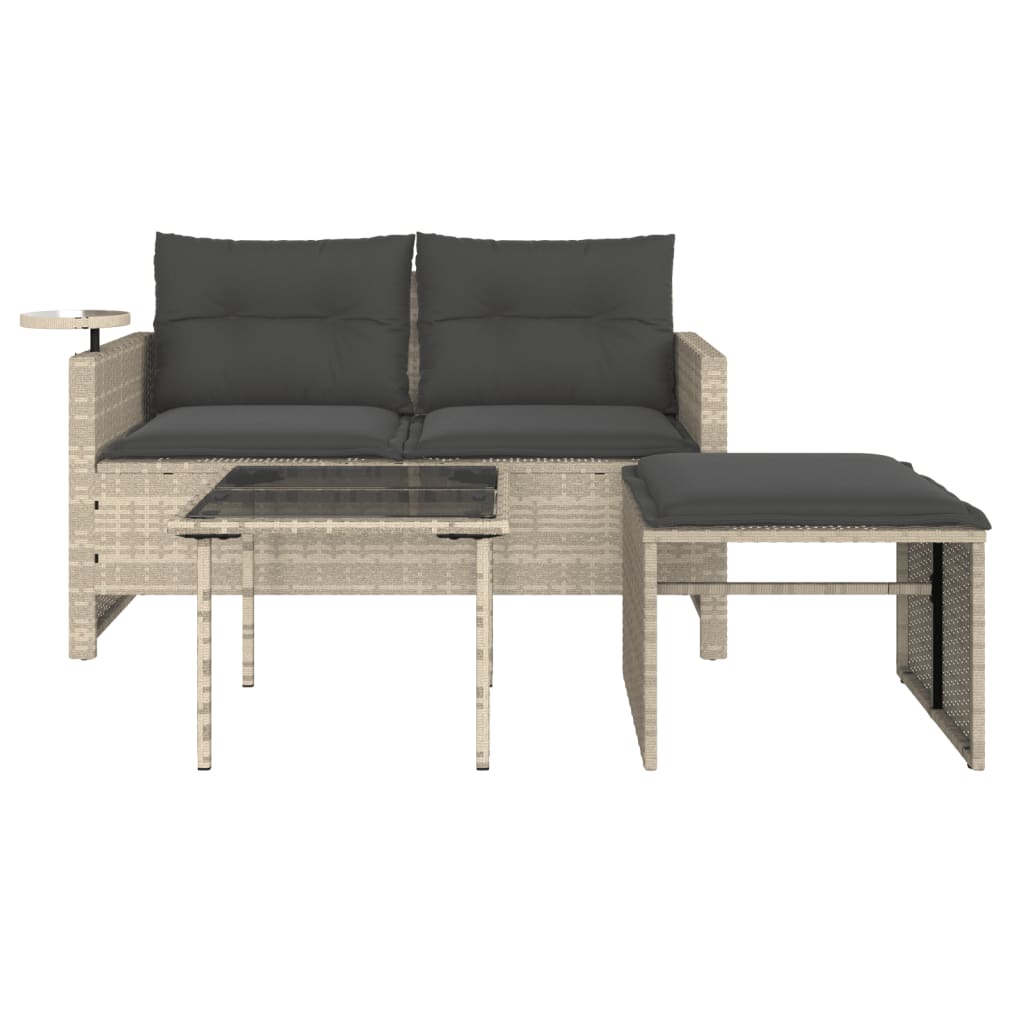 Set Divano da Giardino 3pz con Cuscini Grigio Chiaro Polyrattan | homemem39