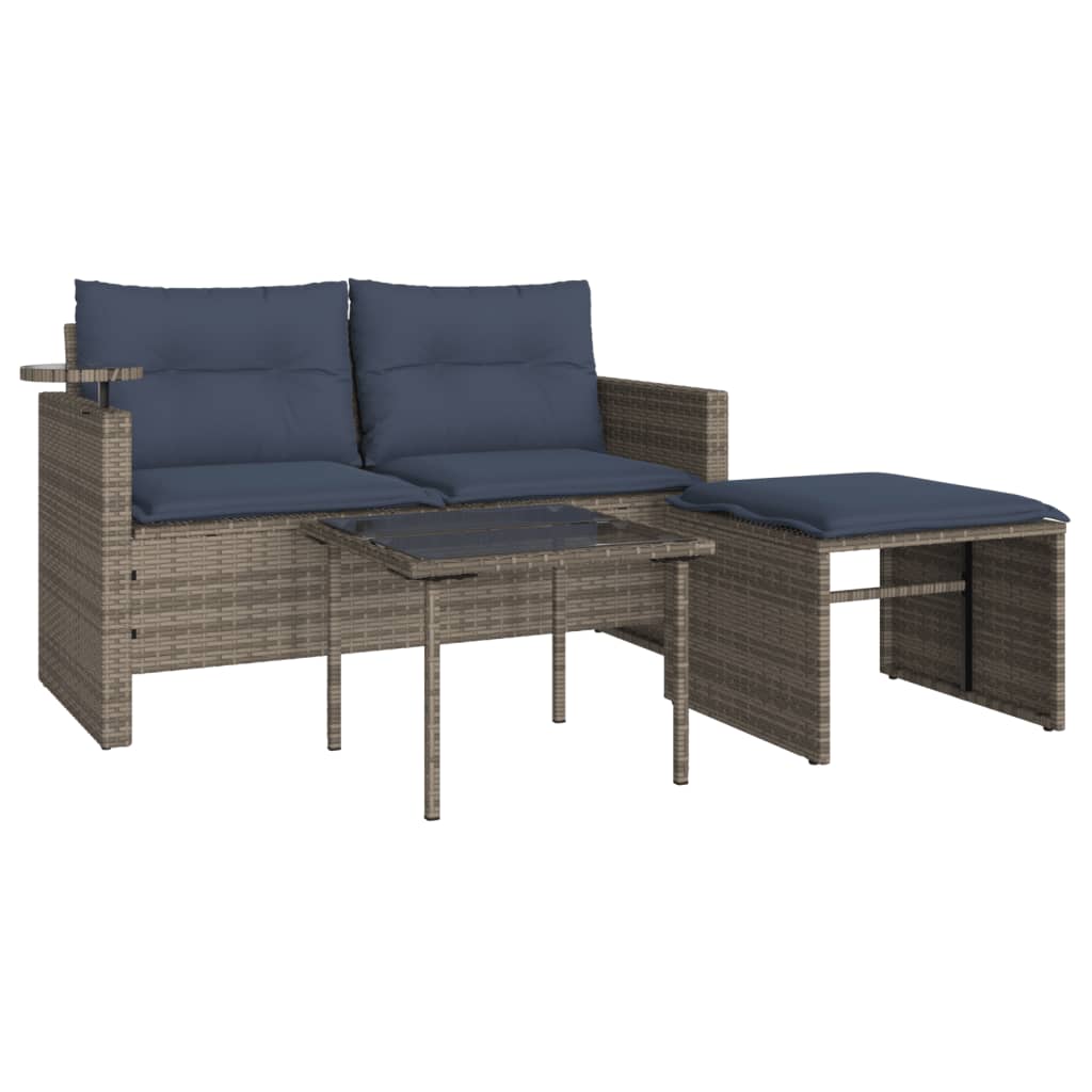Set Divani da Giardino 3 pz con Cuscini Grigio in Polyrattan | homemem39