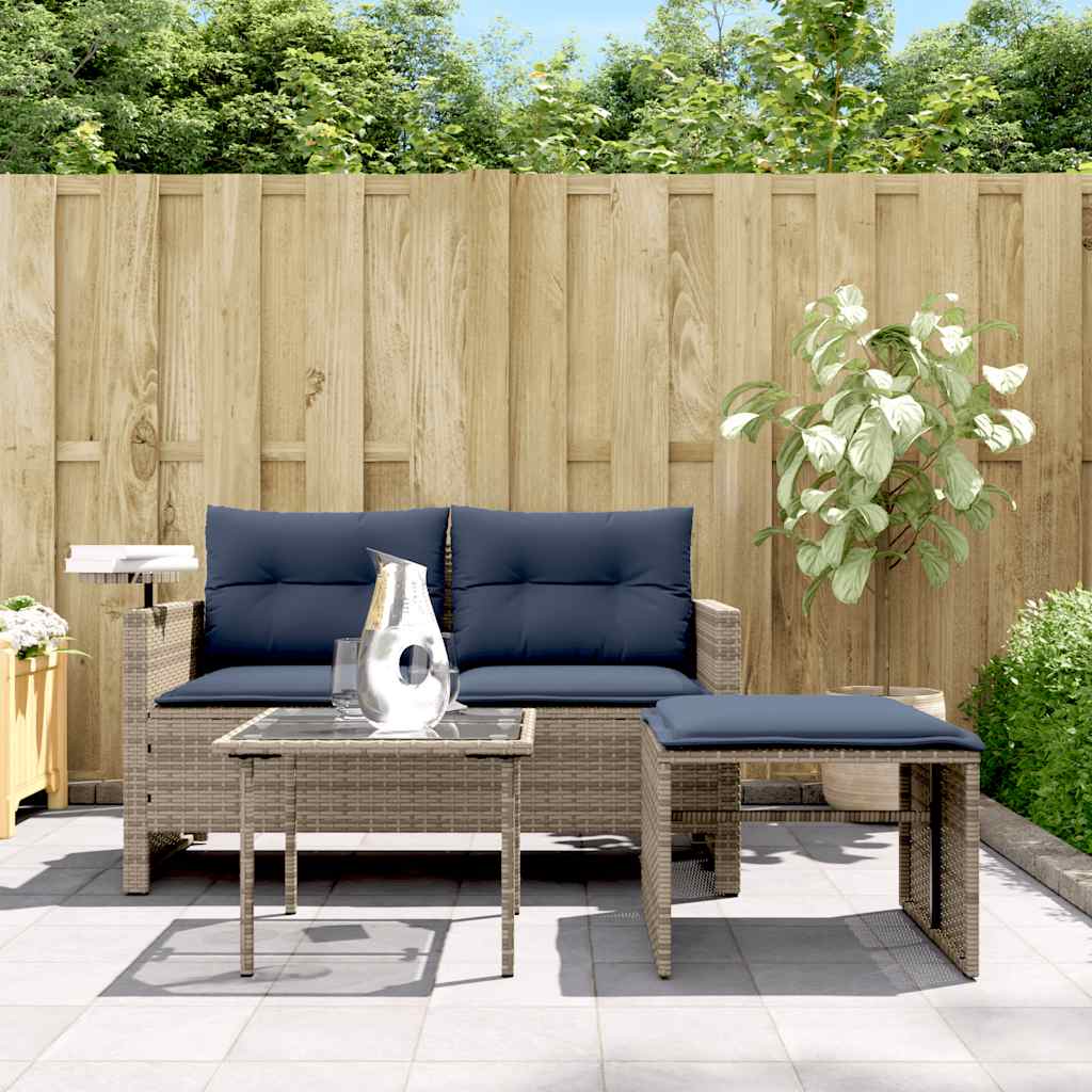 Set Divani da Giardino 3 pz con Cuscini Grigio in Polyrattan | homemem39