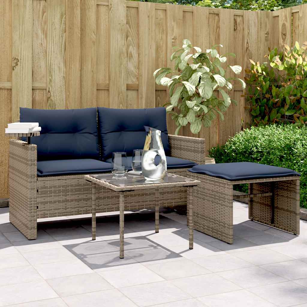 Set Divani da Giardino 3 pz con Cuscini Grigio in Polyrattan | homemem39