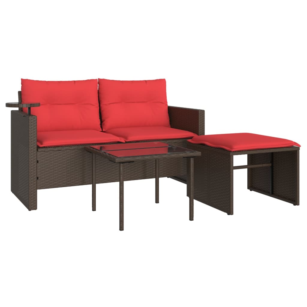 Set Divani da Giardino 3 pz con Cuscini Marrone in Polyrattan | homemem39