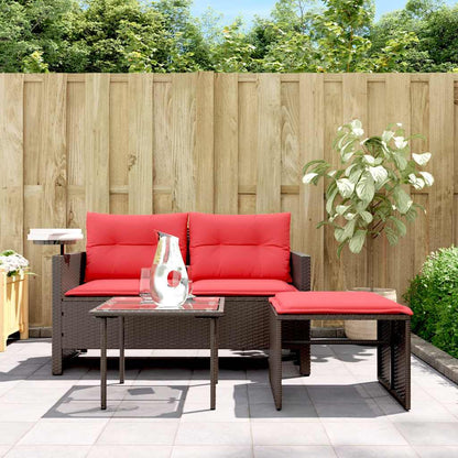 Set Divani da Giardino 3 pz con Cuscini Marrone in Polyrattan | homemem39
