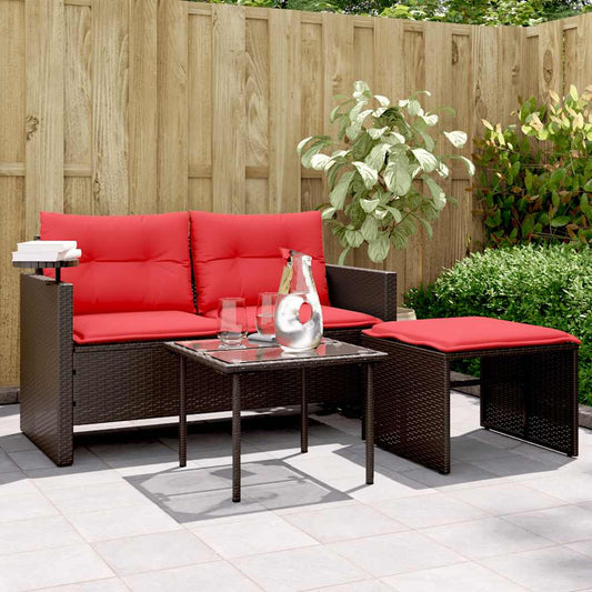 Set Divani da Giardino 3 pz con Cuscini Marrone in Polyrattan