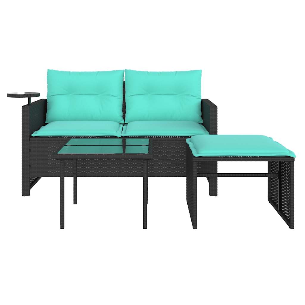 Set Divani da Giardino 3 pz con Cuscini Nero in Polyrattan | homemem39