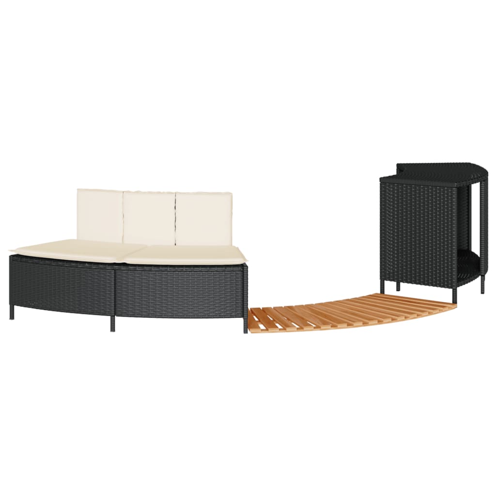 Bordo per Spa Nero in Polyrattan e Legno Massello di Acacia | homemem39