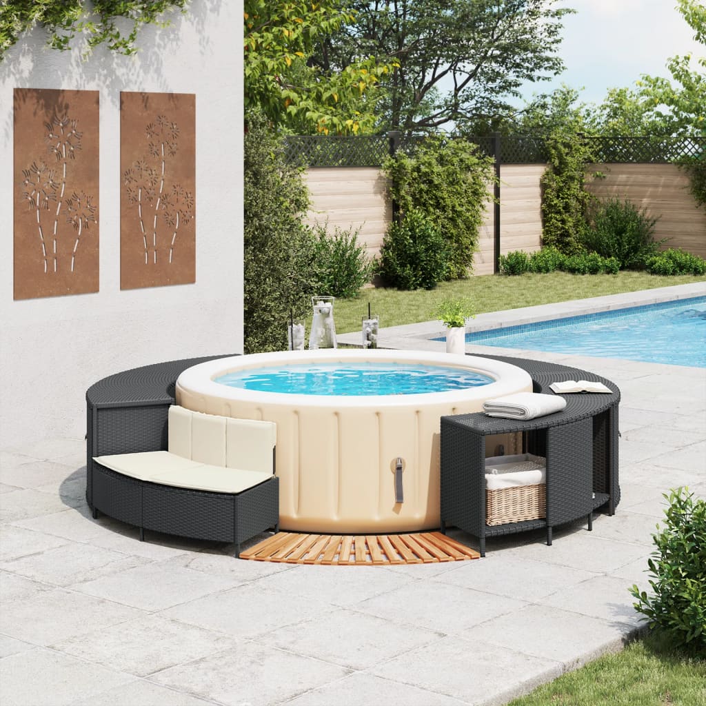 Bordo per Spa Nero in Polyrattan e Legno Massello di Acacia | homemem39