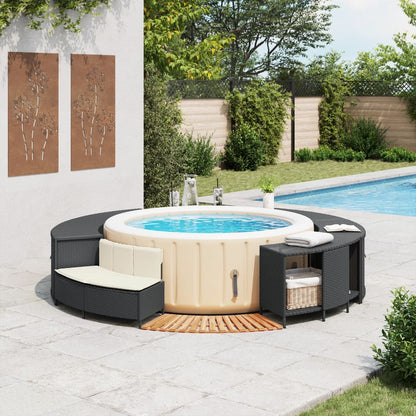 Bordo per Spa Nero in Polyrattan e Legno Massello di Acacia | homemem39
