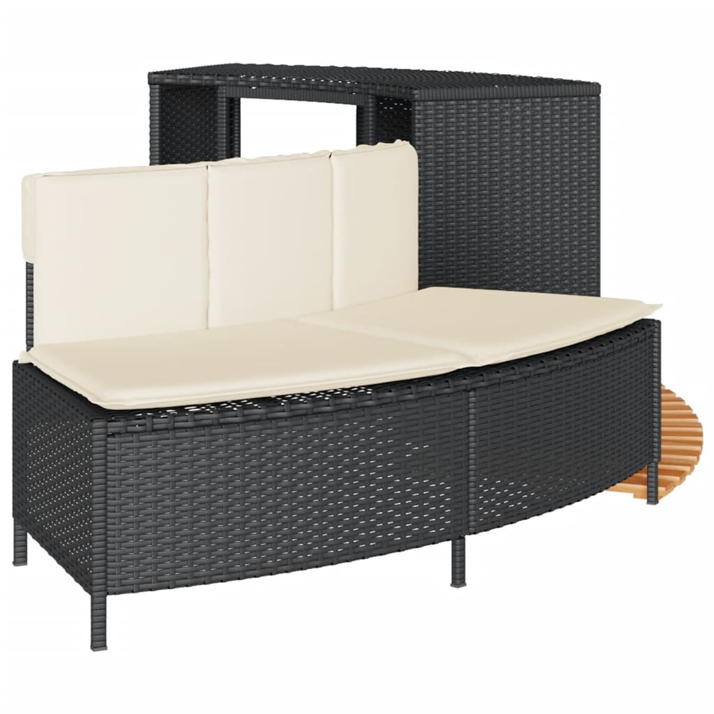 Bordo per Spa Nero in Polyrattan e Legno Massello di Acacia | homemem39