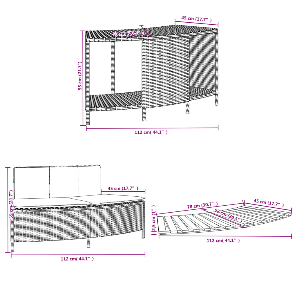Bordo per Spa Nero in Polyrattan e Legno Massello di Acacia | homemem39