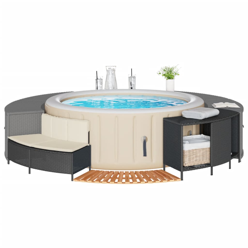 Bordo per Spa Nero in Polyrattan e Legno Massello di Acacia | homemem39
