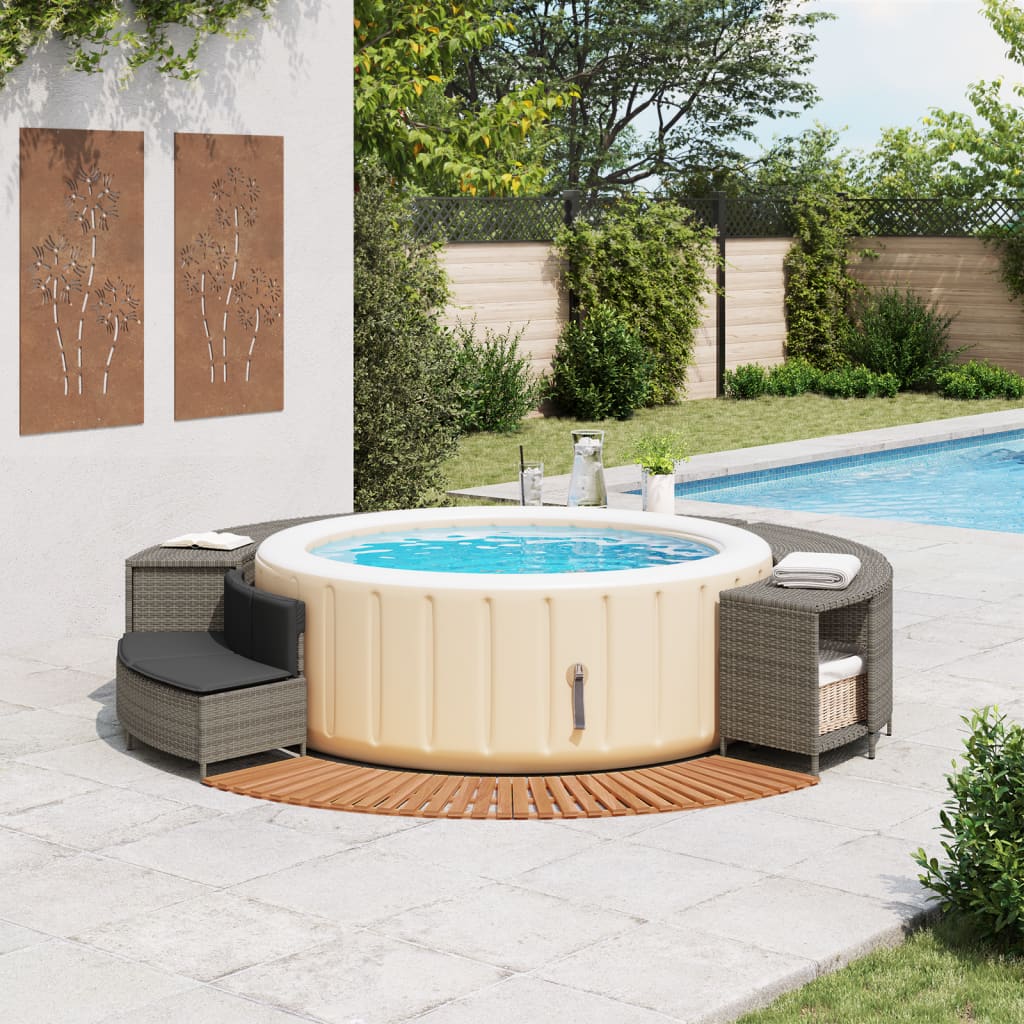 Bordo per Spa Grigio in Polyrattan e Legno Massello di Acacia - homemem39