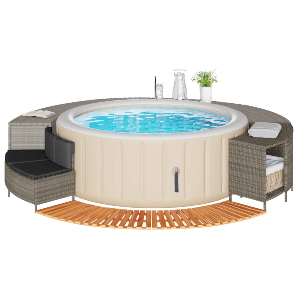 Bordo per Spa Grigio in Polyrattan e Legno Massello di Acacia - homemem39