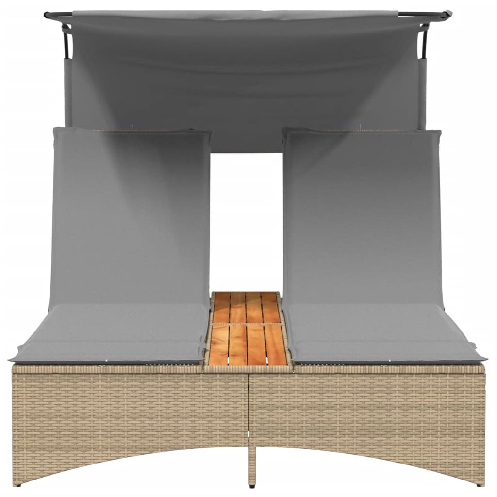 Lettino Doppio con Baldacchino e Cuscini Beige Misto Polyrattan - homemem39