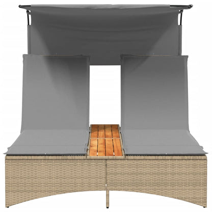 Lettino Doppio con Baldacchino e Cuscini Beige Misto Polyrattan - homemem39