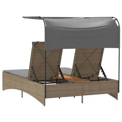 Lettino Doppio con Baldacchino e Cuscini Beige Misto Polyrattan - homemem39