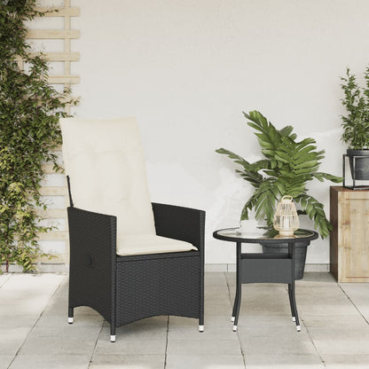 Sedia Reclinabile da Giardino con Cuscini Nera in Polyrattan