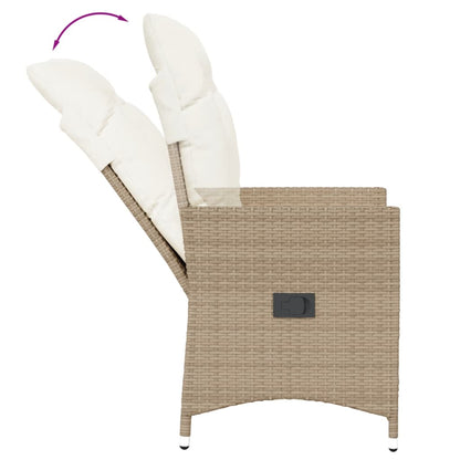 Sedia Reclinabile da Giardino con Cuscini Beige in Polyrattan