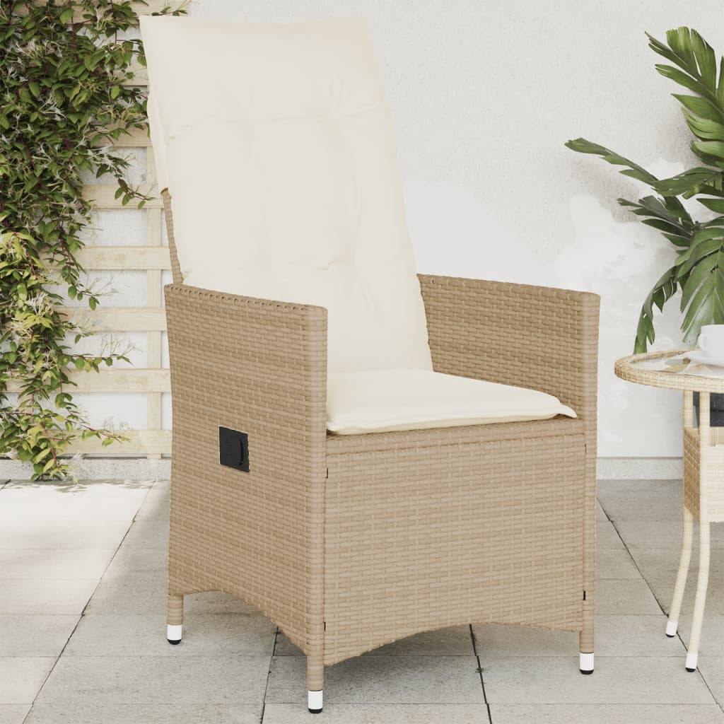 Sedia Reclinabile da Giardino con Cuscini Beige in Polyrattan