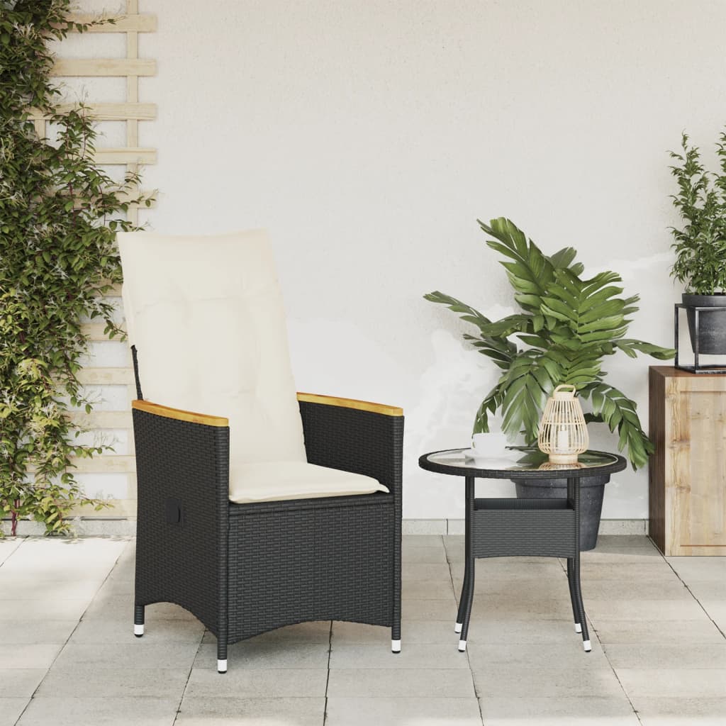 Sedia Reclinabile da Giardino con Cuscini Nera in Polyrattan