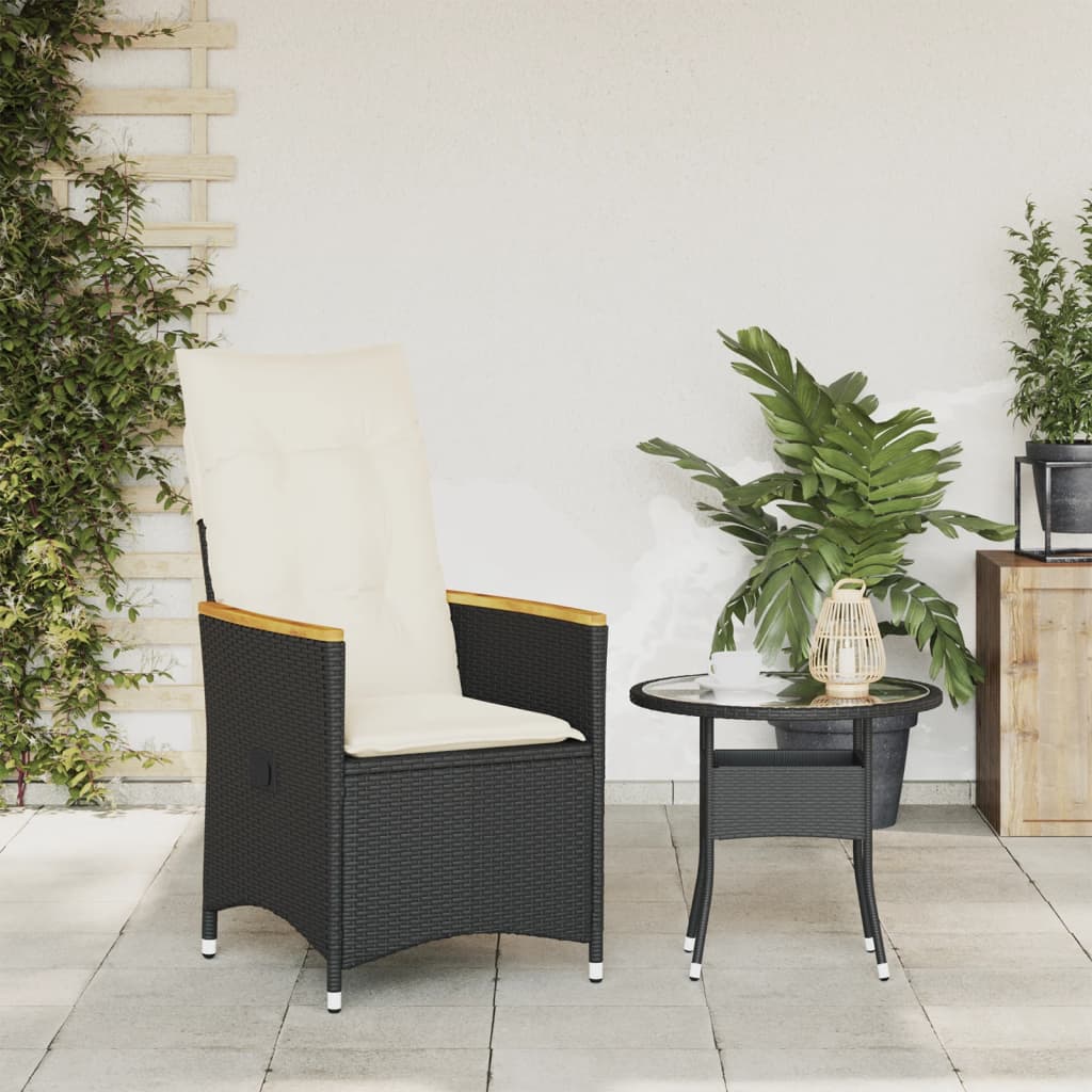Sedia Reclinabile da Giardino con Cuscini Nera in Polyrattan - homemem39