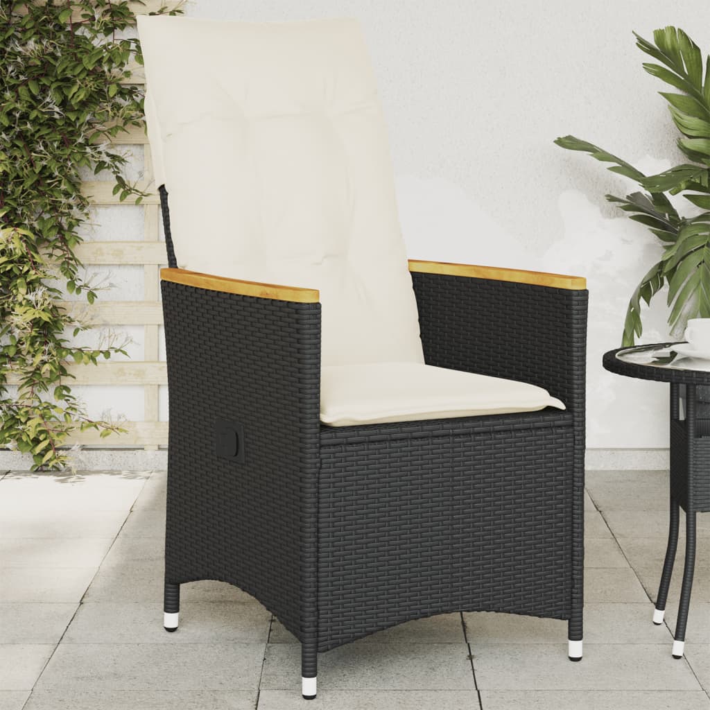 Sedia Reclinabile da Giardino con Cuscini Nera in Polyrattan - homemem39