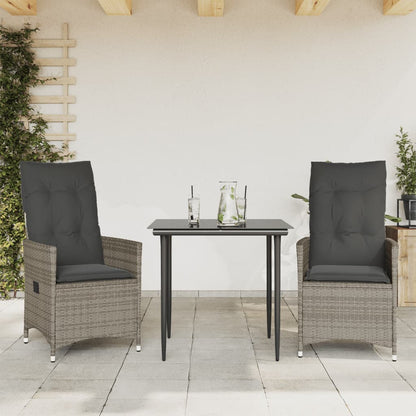 Sedie da Giardino Reclinabili 2 pz e Cuscini Grigio Polyrattan